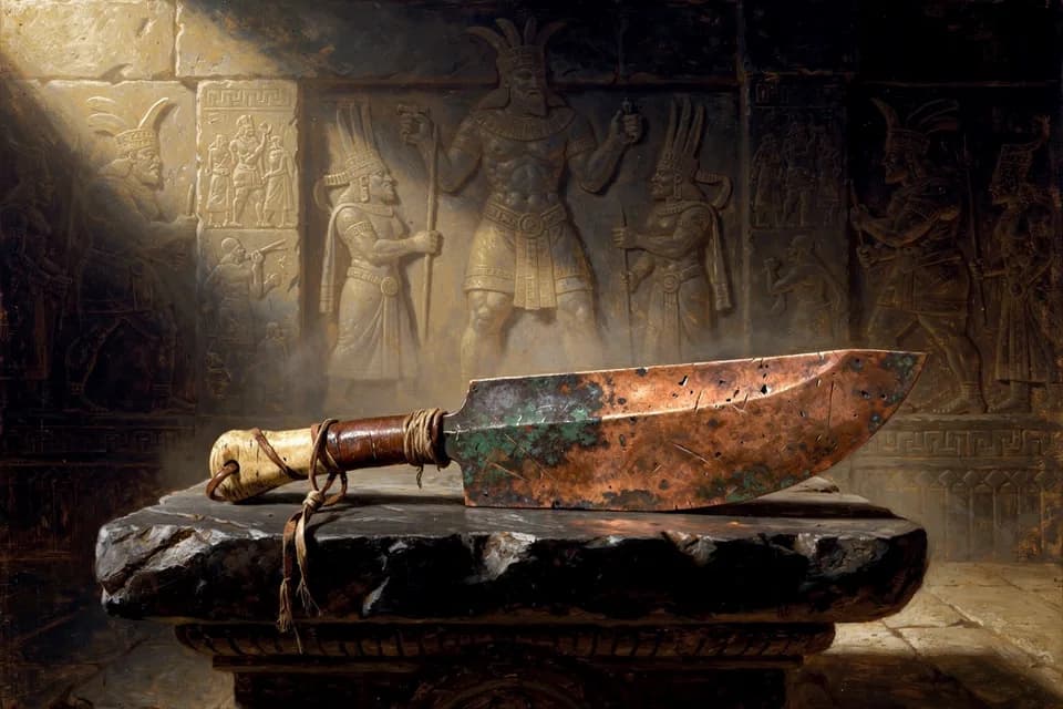 Illustration of The Ancient Copper Cutter, a tool of the Hittite Pantheon