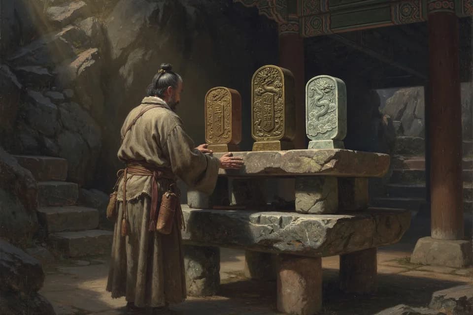 Illustration of Cheonbuin (Three Heavenly Seals), a regalia of the Korean Tradition
