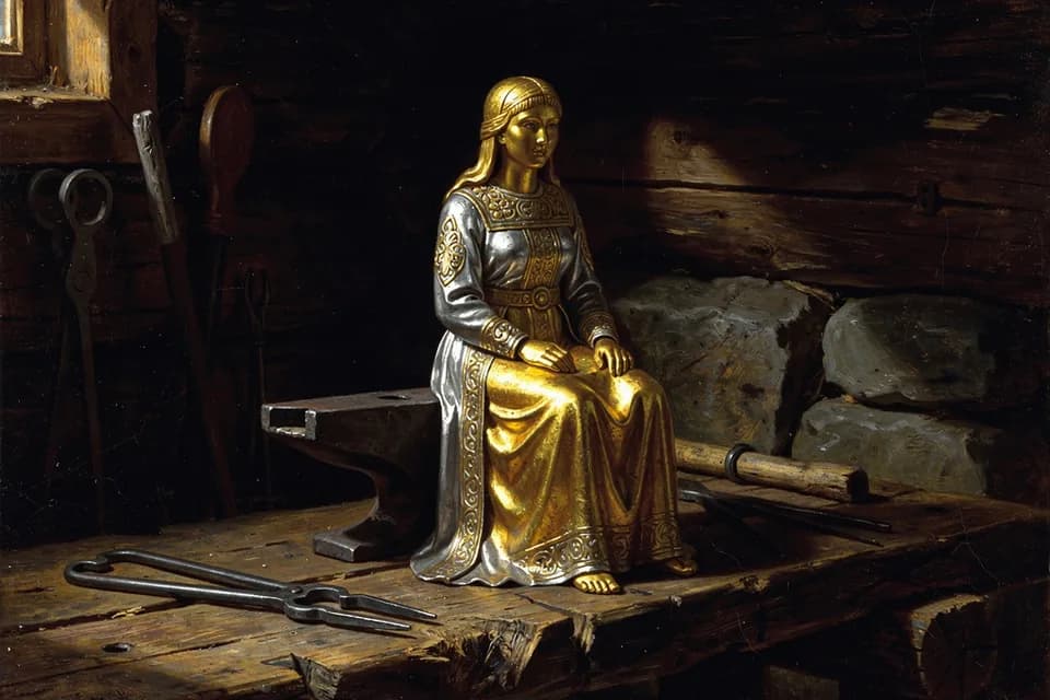 Illustration of Golden Maiden of Ilmarinen, a relic of the Finnish Tradition (Kalevala)