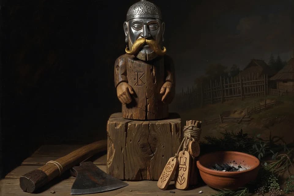 Illustration of Idol of Perun at Kyiv, an idol of the Slavic Pantheon