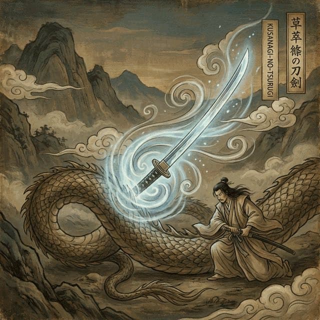 Illustration of Kusanagi-no-Tsurugi, a weapon of the Japanese Pantheon
