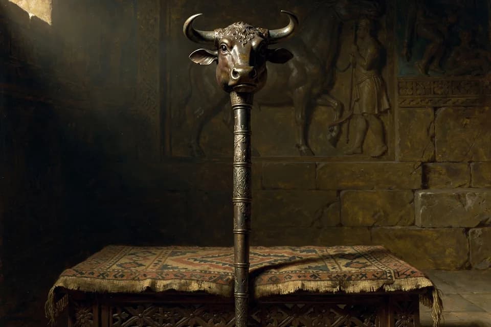 Illustration of Ox-Headed Mace of Fereydun, a weapon of the Persian (Iranian) Tradition