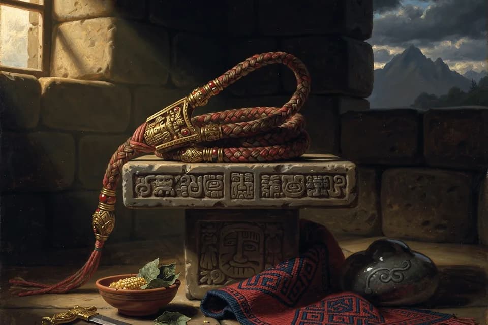 Illustration of Sling of Illapa, a weapon of the Inca and Andean Tradition