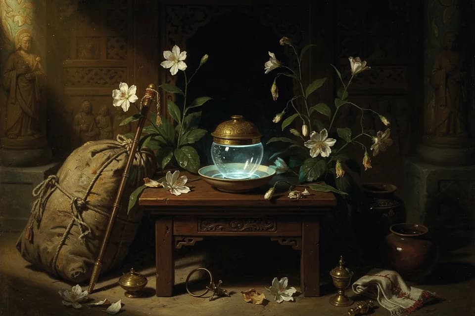 Illustration of Water of Life and Flowers of Revival, an elixir of the Korean Tradition