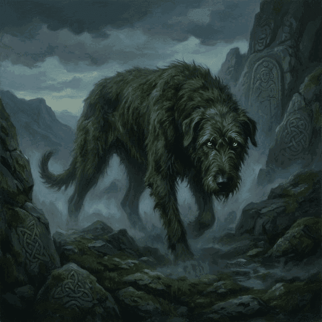 Illustration of Cu Sith, a creature of the Celtic Pantheon