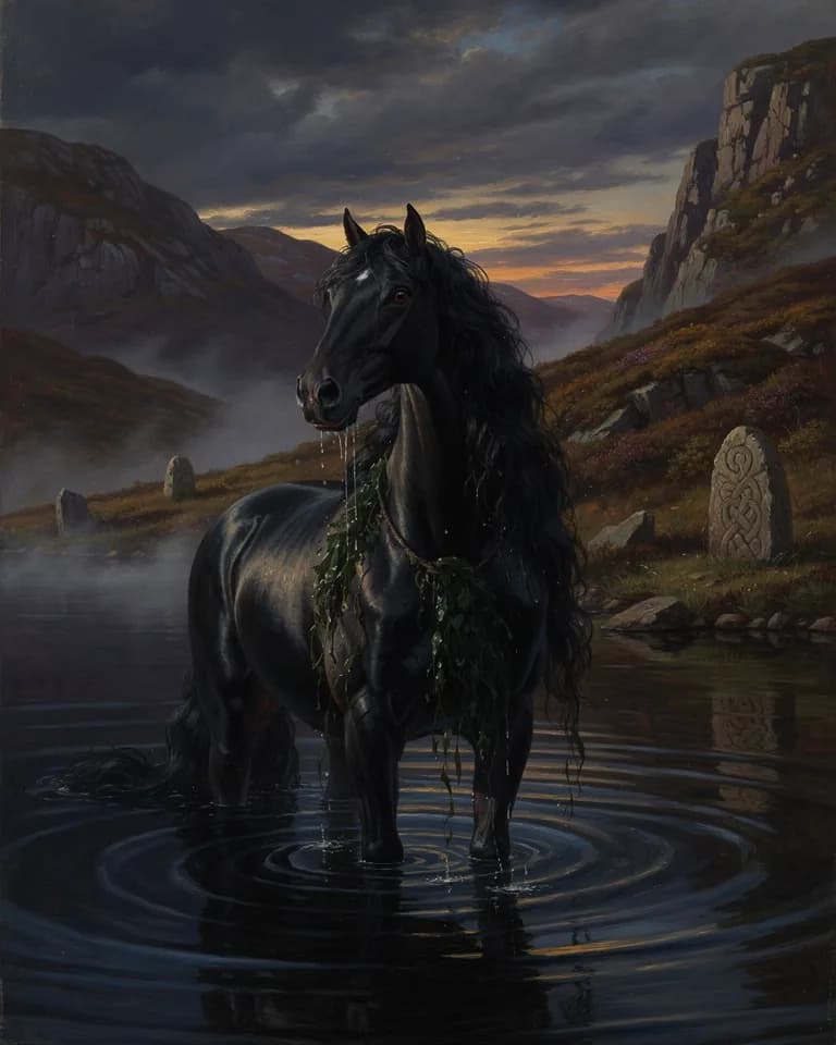 Illustration of Each-uisge, a creature of the Celtic Pantheon