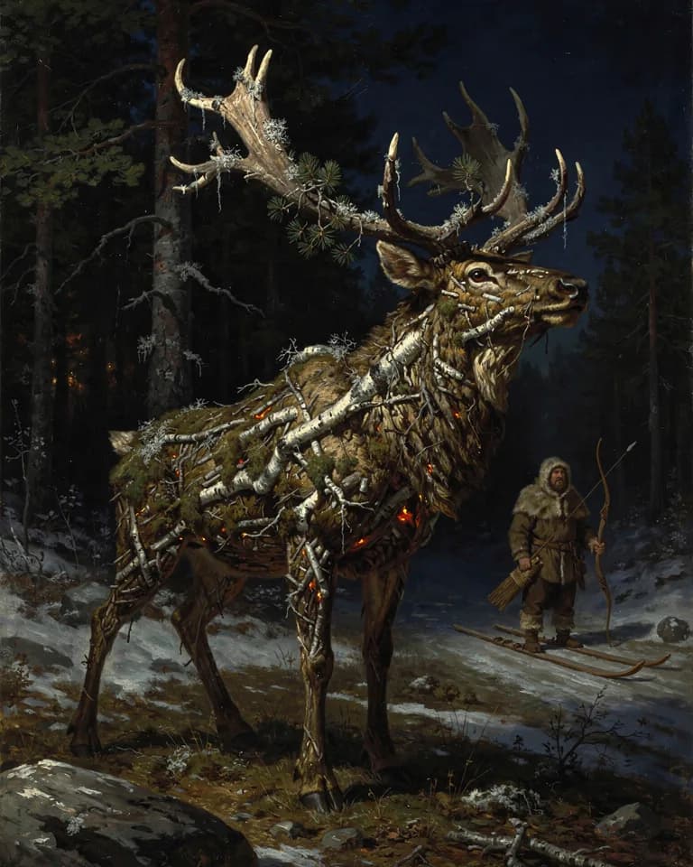 Illustration of Elk of Hiisi, a creature of the Finnish Tradition (Kalevala)