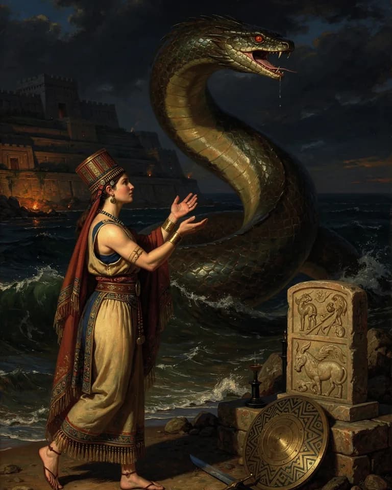 Illustration of Hedammu, a creature of the Hittite Pantheon