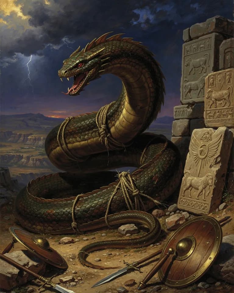 Illustration of Illuyanka, a creature of the Hittite Pantheon