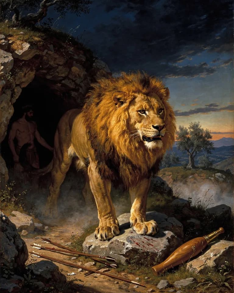 Illustration of Nemean Lion, a creature of the Greek Pantheon