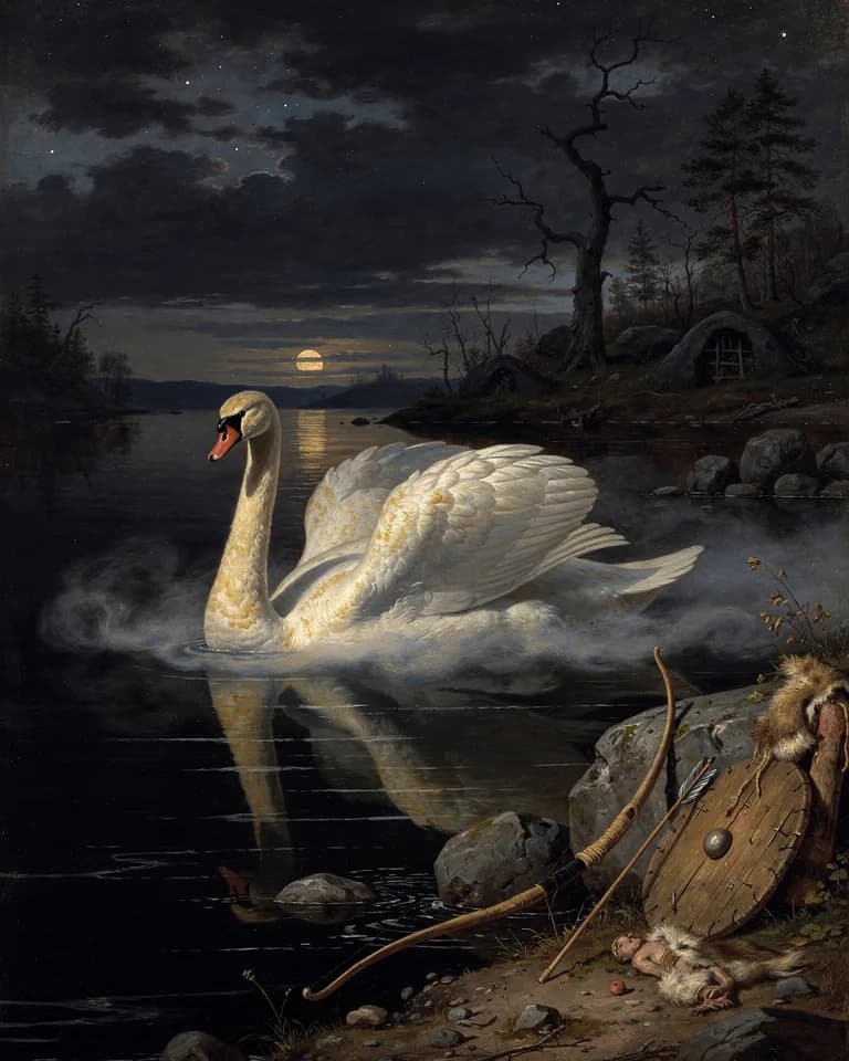 Illustration of Swan of Tuonela, a creature of the Finnish Tradition (Kalevala)