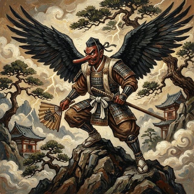 Illustration of Tengu, a creature of the Japanese Pantheon
