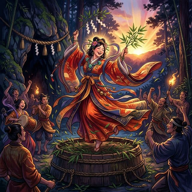 Illustration of Ame-no-Uzume, a deity of the Japanese Pantheon