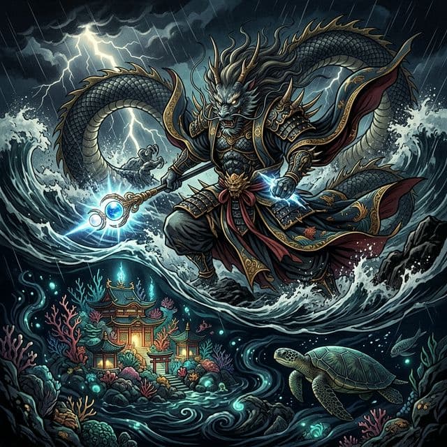Illustration of Ryujin, a deity of the Japanese Pantheon
