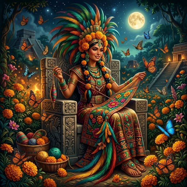 Illustration of Xochiquetzal, a deity of the Aztec Pantheon