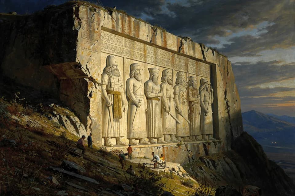 Illustration of Behistun, a monument of the Persian (Iranian) Tradition