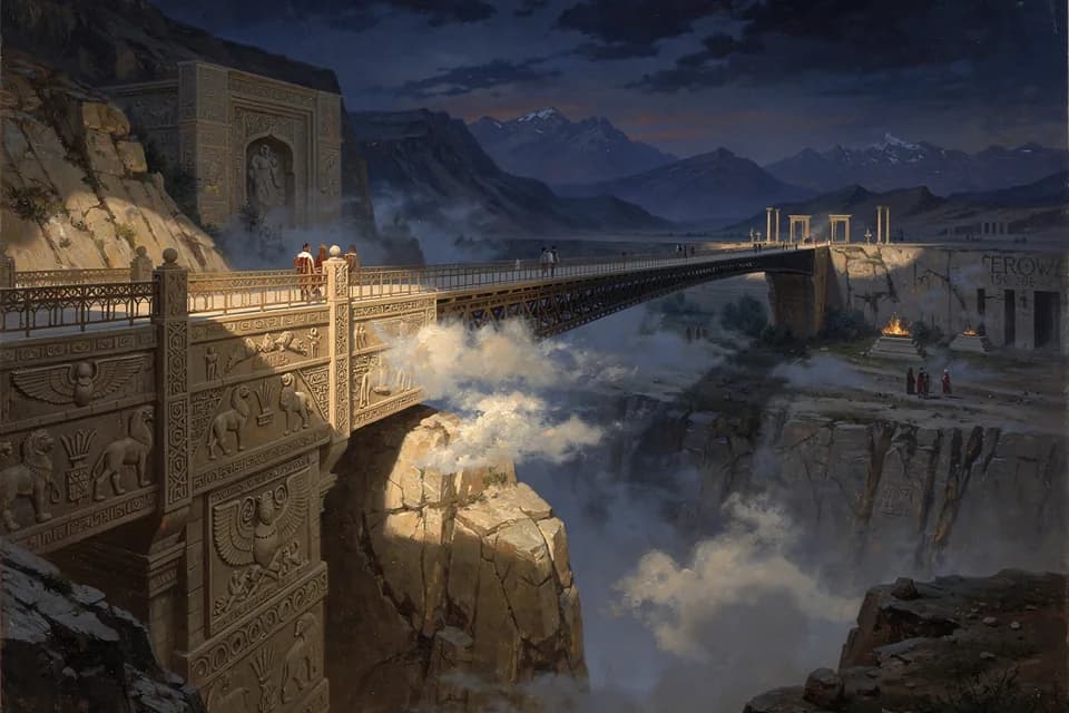 Illustration of Chinvat Bridge, a realm of the Persian (Iranian) Tradition