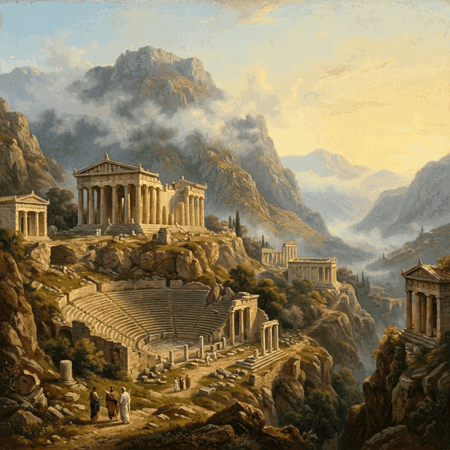 Illustration of Delphi, a sacred site of the Greek Pantheon