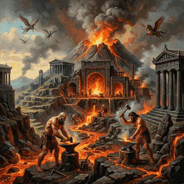 Illustration of Lemnos, a realm of the Greek Pantheon