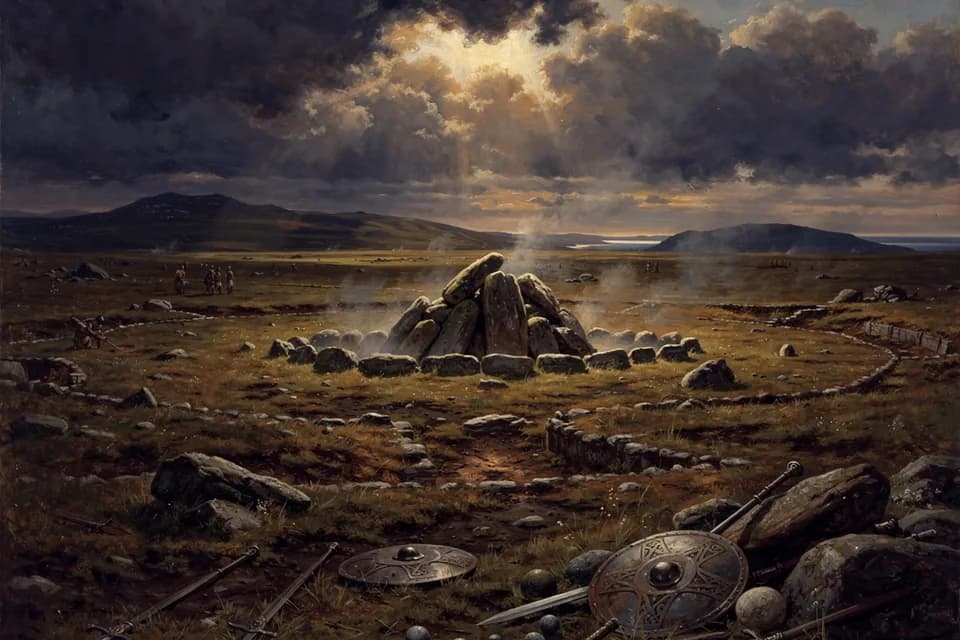 Illustration of Mag Tuired (Moytirra), a battlefield of the Celtic Pantheon