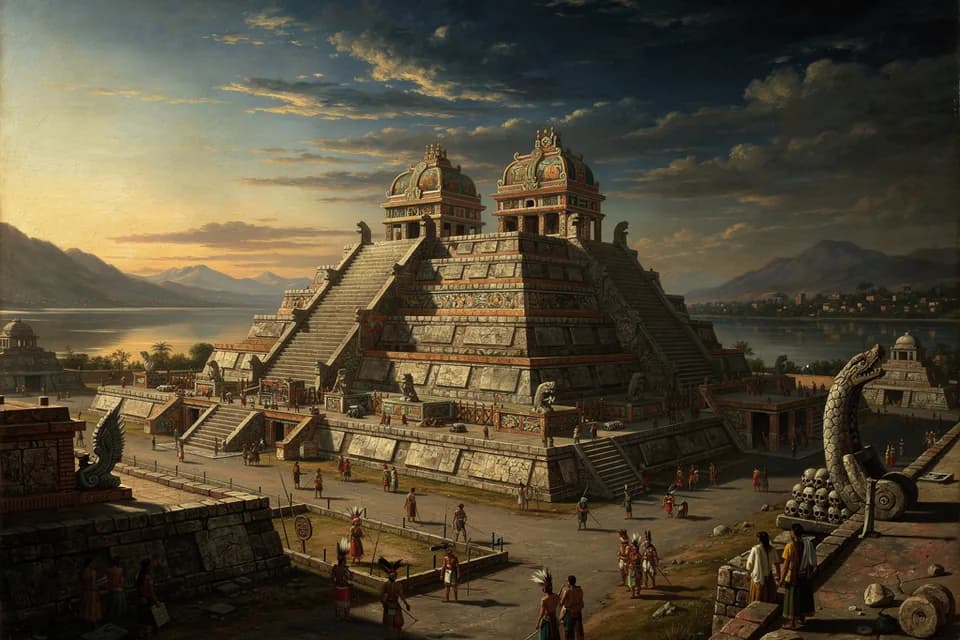 Illustration of Templo Mayor, a temple of the Aztec Pantheon