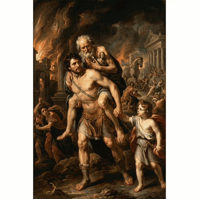 Illustration of the myth "The Aeneid - Journey to Rome" from the Roman Pantheon