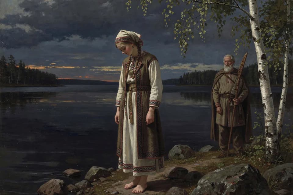 Illustration of the myth "Aino" from the Finnish Tradition (Kalevala)