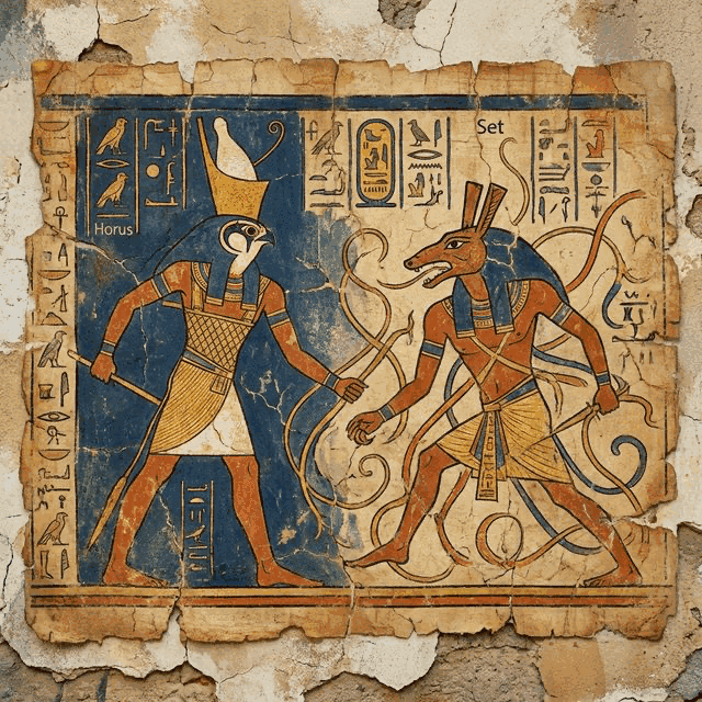 Illustration of the myth "The Contendings of Horus and Set" from the Egyptian Pantheon