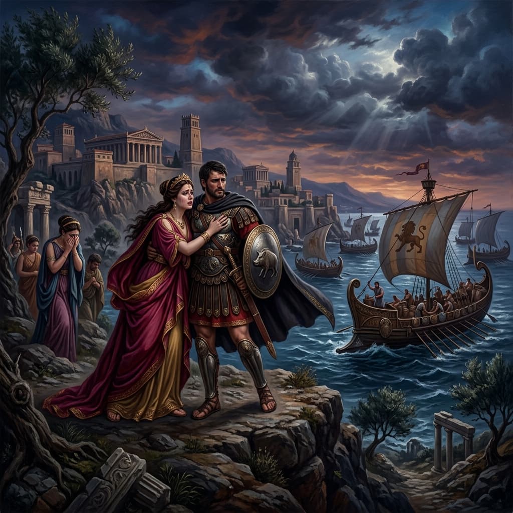 Illustration of the myth "Dido and Aeneas" from the Roman Pantheon