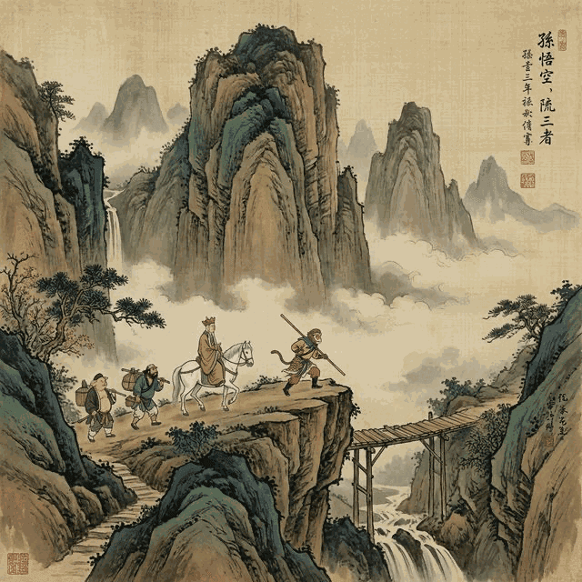 Illustration of the myth "Journey to the West" from the Chinese Pantheon
