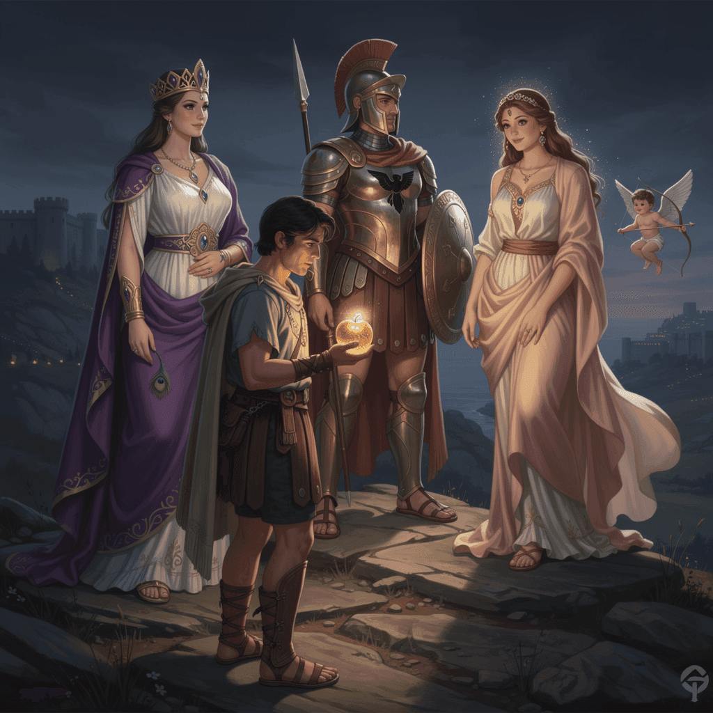 Illustration of the myth "The Judgment of Paris" from the Greek Pantheon