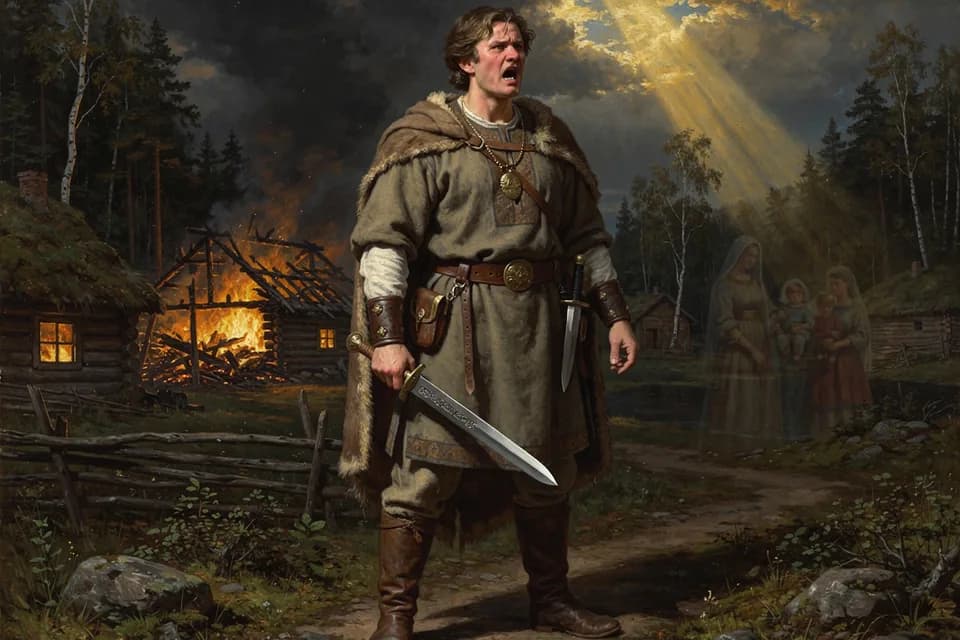 Illustration of the myth "Kullervo" from the Finnish Tradition (Kalevala)