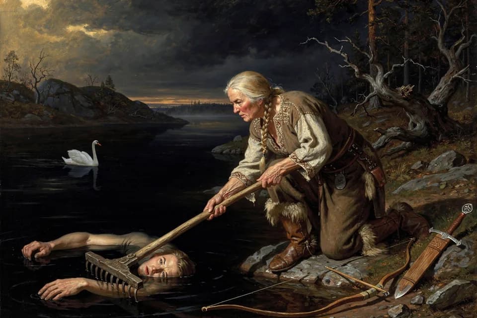 Illustration of the myth "Lemminkäinen's Mother" from the Finnish Tradition (Kalevala)