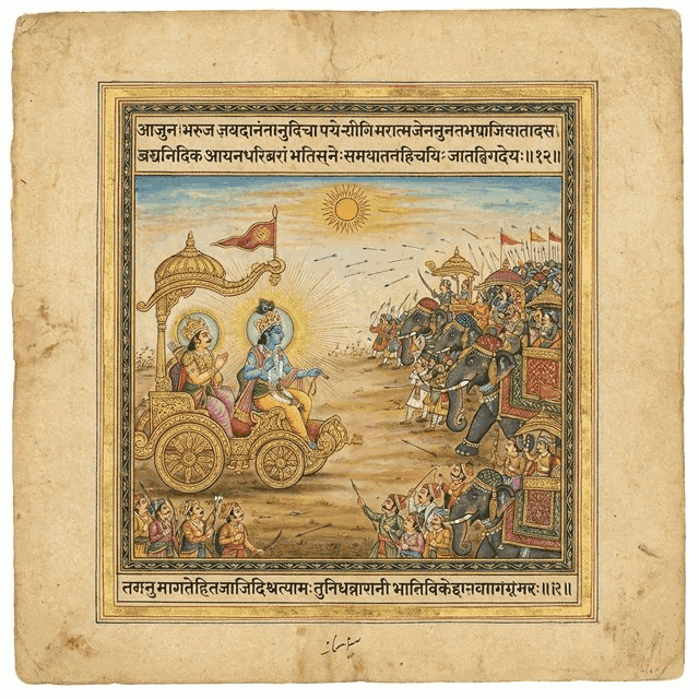 Illustration of the myth "The Mahabharata" from the Hindu Pantheon