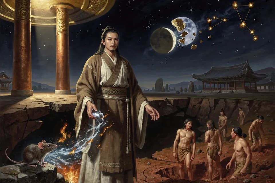 Illustration of the myth "Mireuk and Seokga: The Song of Creation" from the Korean Tradition