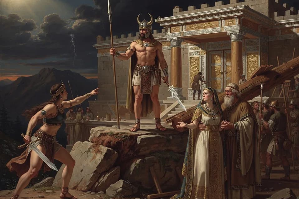 Illustration of the myth "The Palace of Baal" from the Canaanite Pantheon (Ugarit)