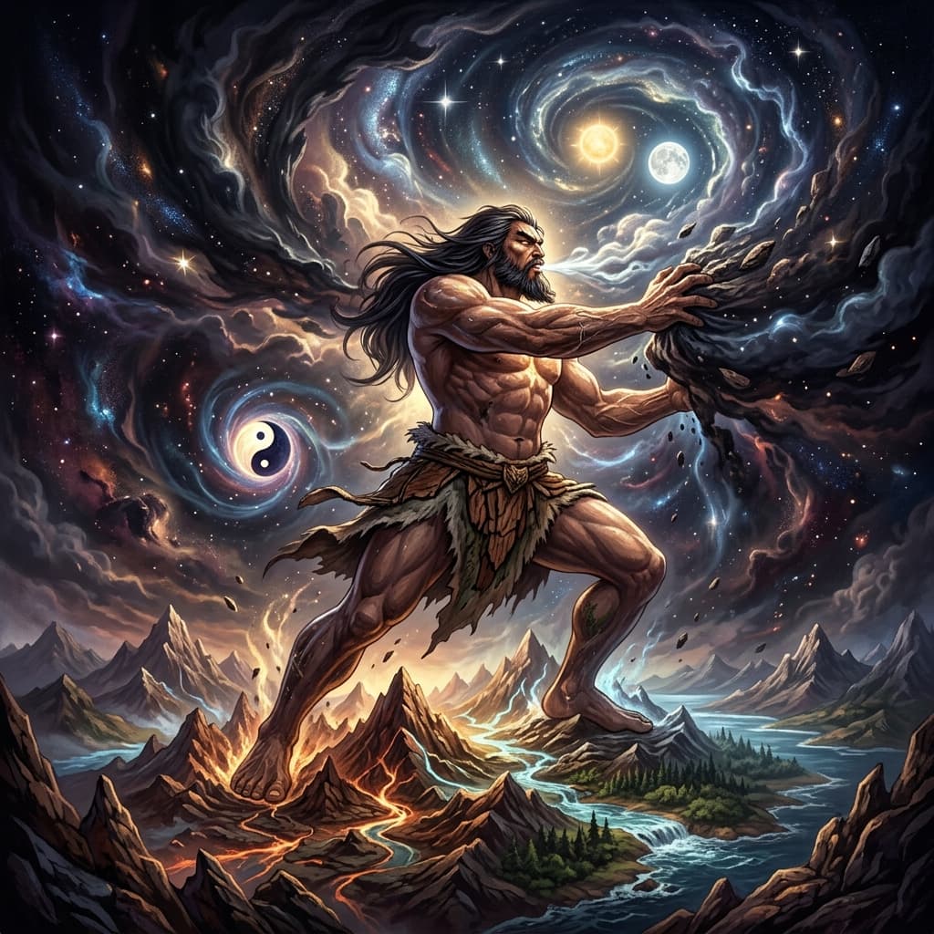 Illustration of the myth "Pangu Creates the World" from the Chinese Pantheon
