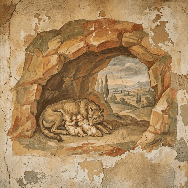 Illustration of the myth "Romulus and Remus - Founding of Rome" from the Roman Pantheon