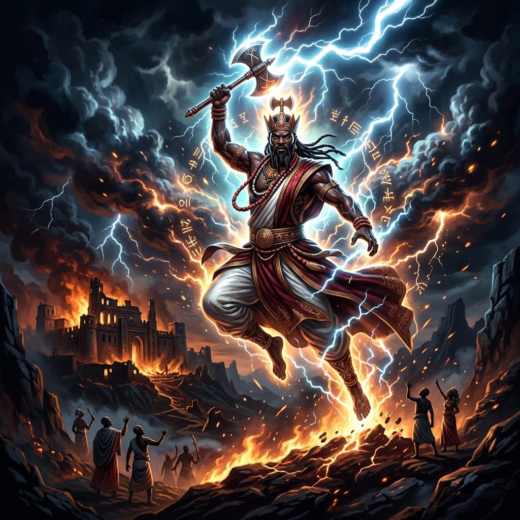Illustration of the myth "How Shango Became an Orisha" from the Yoruba Tradition