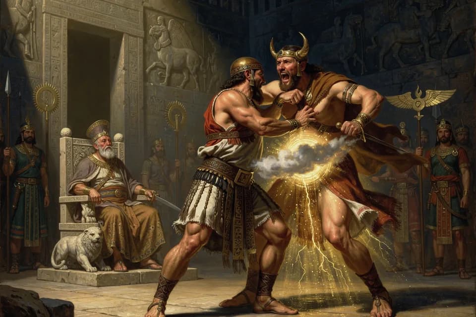 Illustration of the myth "The Song of Kumarbi: Kingship in Heaven" from the Hittite Pantheon