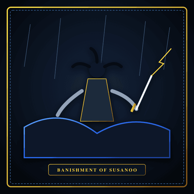 Illustration of the myth "The Banishment of Susanoo" from the Japanese Pantheon