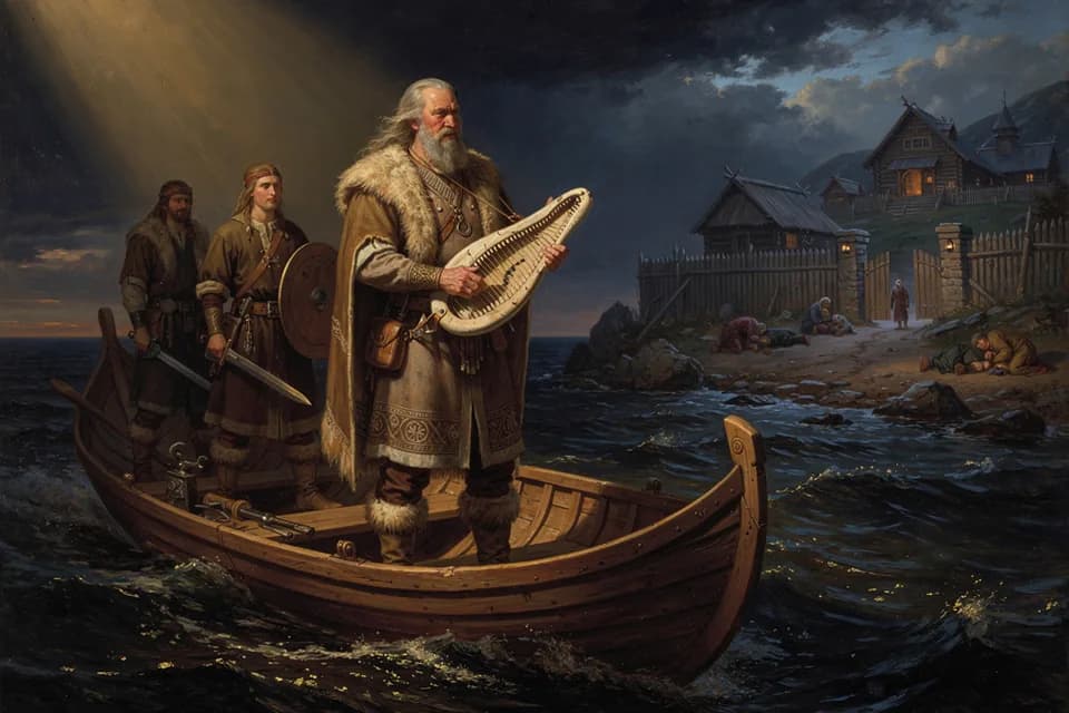 Illustration of the myth "The Theft of the Sampo" from the Finnish Tradition (Kalevala)