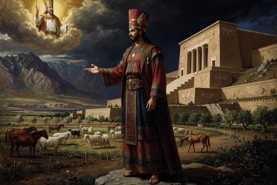 Illustration of the myth "Yima and the Var" from the Persian (Iranian) Tradition